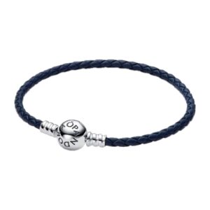 Pandora Moments Collection Round Clasp Blue Braided Leather Bracelet ***special Price*** (592790C01-S1) Women's JEWELRY_main
