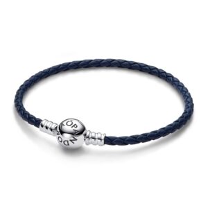 Pandora Moments Collection Round Clasp Blue Braided Leather Bracelet ***special Price*** (592790C01-S2) Women's JEWELRY_main