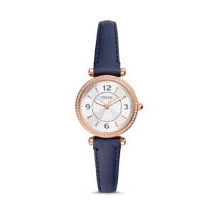 Fossil Carlie Crystal Accents Silver Dial Navy LiteHide Leather Quartz ES5295 Women's Watch