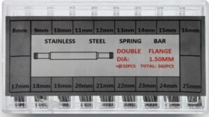 360 Anse Acciaio In 18 Misure (largh. Da 8mm A 255mm. Diam. 1.5mm. 20pz Cad.) 360 Stain Less Spring Bars In 18 Sizes (width From 8mm To 25mm. Diam. 1.5mm. 20pcs Per Size) (GJ003)  Watch_main