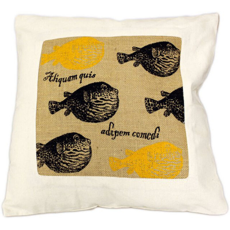 Cuscini Letterari - Copricuscino In Juta Lavata / Cotton Pillow Case  E Juta Lavata Aliquam Quis Adipem Comedi - Size 40x40cm (LATINORUM-JC-04)  FASHION ACCESSORIES_main