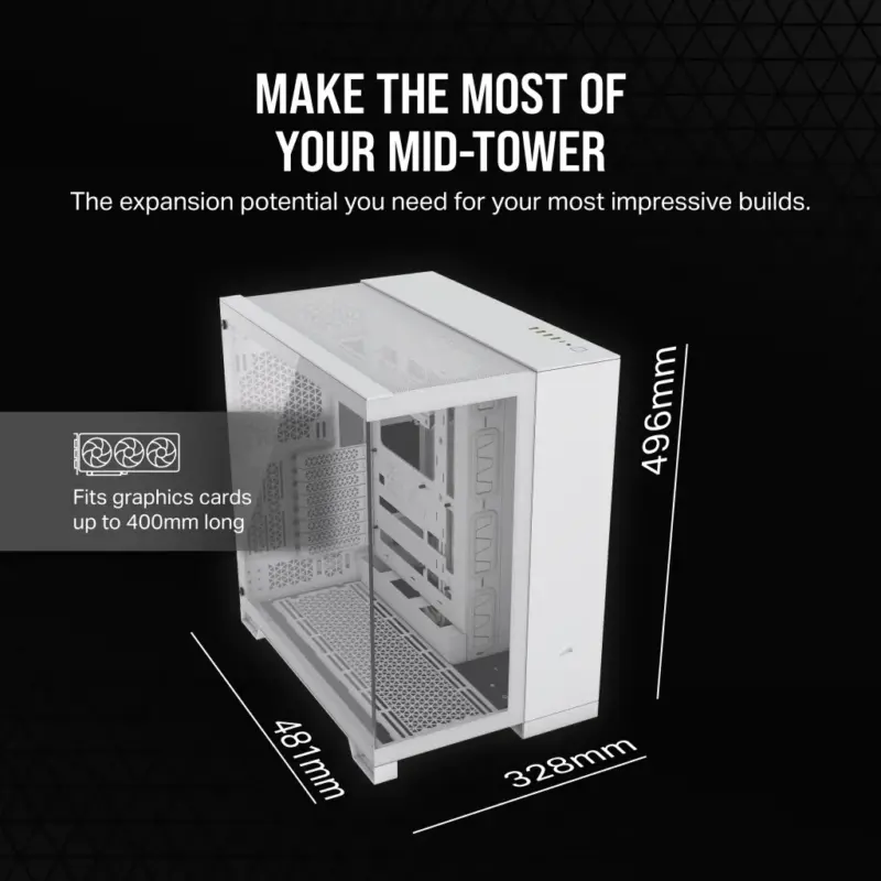 6500X Mid-Tower White Dual Chamber PC Case; 2x 3.5'' |  2x 2.5'' Drive Bays; Up to 360mm Radiator compatible; Supports BTF (CC-9011258-WW) - Image 3