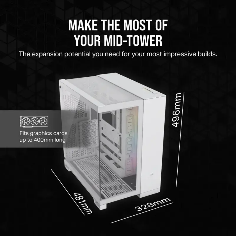 6500X RGB Mid-Tower White Dual Chamber PC Case; 2x 3.5'' |  2x 2.5'' Drive Bays; 360mm Radiator compatible; 3x 120mm fan incl (CC-9011270-WW) - Image 3