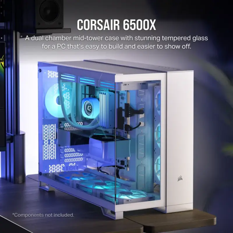 6500X Mid-Tower White Dual Chamber PC Case; 2x 3.5'' |  2x 2.5'' Drive Bays; Up to 360mm Radiator compatible; Supports BTF (CC-9011258-WW) - Image 8
