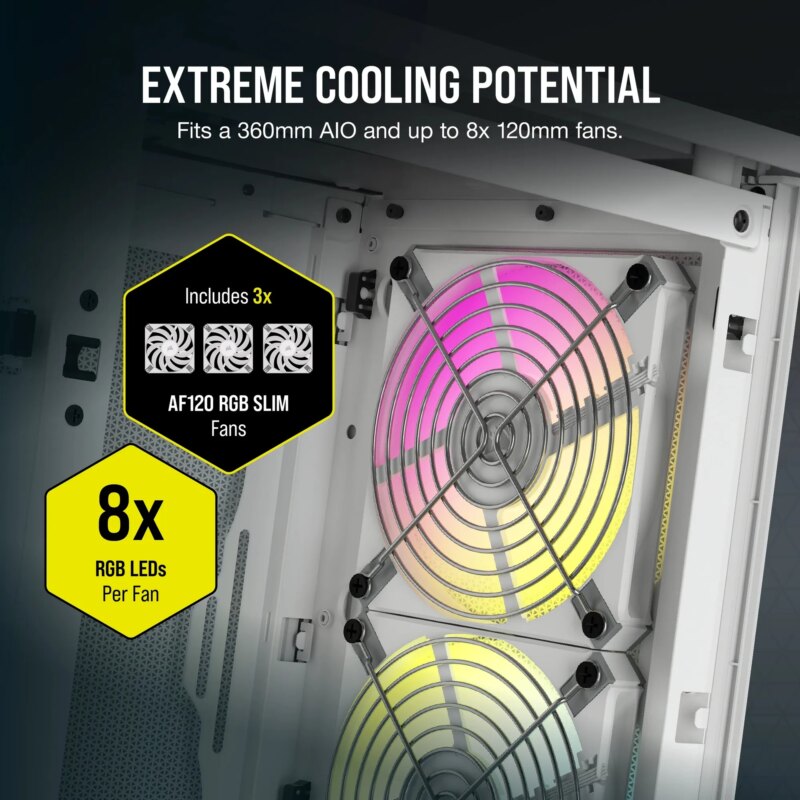 iCUE 2000D RGB AIRFLOW White Mini-ITX PC Case; 3x 2.5'' Drive Bays; Up to 360mm Radiator compatible; 2x 120mm fan incl (CC-9011247-WW) - Image 17
