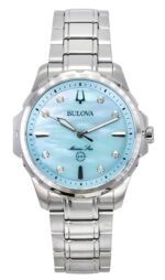 Bulova Marine Star Diamond Accents Stainless Steel Blue Mother Of Pearl Dial Quartz 96P248 100 Women's Watch