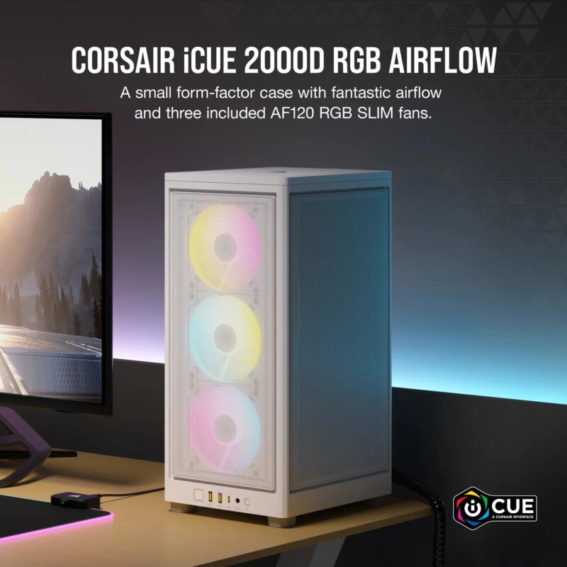 iCUE 2000D RGB AIRFLOW White Mini-ITX PC Case; 3x 2.5'' Drive Bays; Up to 360mm Radiator compatible; 2x 120mm fan incl (CC-9011247-WW) - Image 27