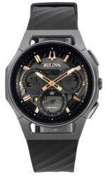 Bulova Curv Chronograph Rubber Strap Grey Dial Quartz 98A162 Men's Watch