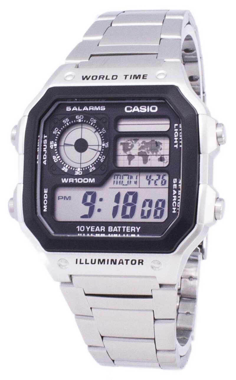 Casio Sport Diver - World Time Illuminator 5 Alarms - Future Classic Collection - Silver Steel (AE-1200WHD-1AVDF) Men's Watch_main