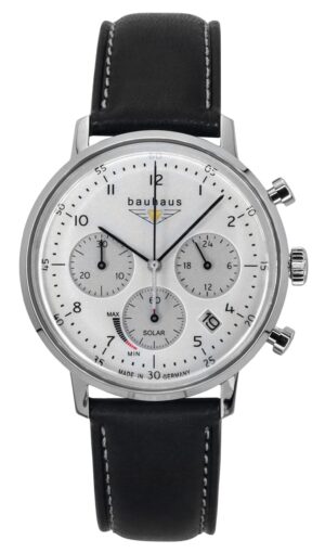 Bauhaus Classic Chronograph Stainless Steel Leather Strap White Dial Solar 20861 Men's Watch