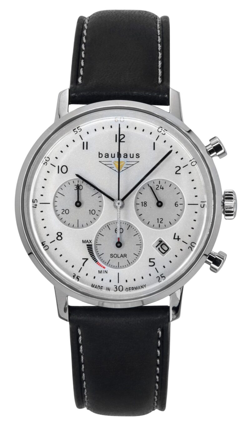 Bauhaus Classic Chronograph Stainless Steel Leather Strap White Dial Solar 20861 Men's Watch