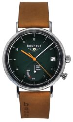 Bauhaus Classic Brown Leather Strap Dark Green Dial Solar 21124 Men's Watch