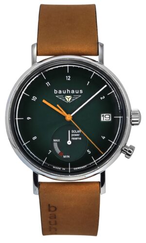 Bauhaus Classic Brown Leather Strap Dark Green Dial Solar 21124 Men's Watch