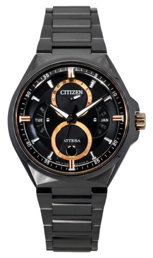Citizen Attesa Moon Phase Super Titanium Black Dial Eco-Drive BU0065-64E 100M Men's Watch