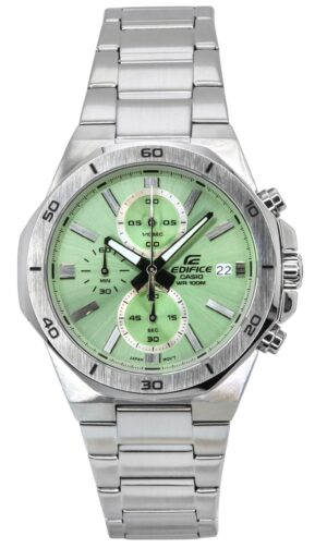 Casio Edifice Standard Chronograph Analog Stainless Steel Green Dial Quartz EFV-640D-3AV 100M Men's Watch