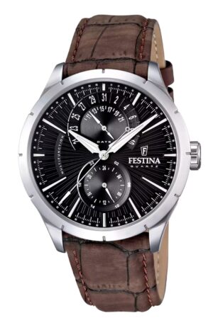 Festina Retro Leather Strap Multifunction Black Dial Quartz F16573-4 Men's Watch