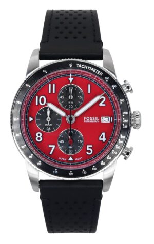 Fossil Sport Tourer Chronograph Leather Strap Red Dial Quartz FS6086 Men's Watch