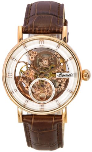 Ingersoll The Herald Leather Strap Rose Gold Skeleton Dial Automatic I00401B Men's Watch