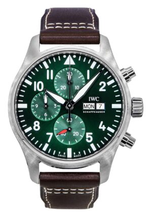IWC Pilots Chronograph Leather Strap Green Dial Automatic IW378005 100M Men's Watch