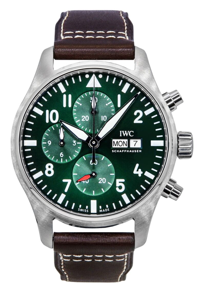 IWC Pilots Chronograph Leather Strap Green Dial Automatic IW378005 100M Men's Watch