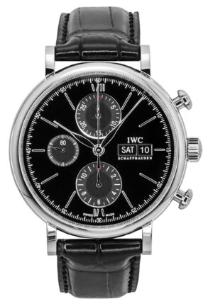 IWC Portofino Chronograph Leather Strap Black Dial Automatic IW391029 Men's Watch