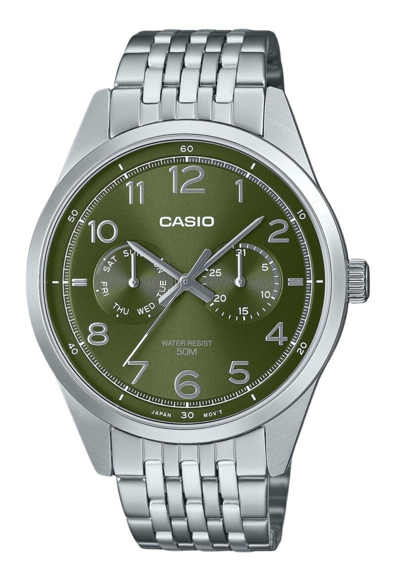 Casio Standard Analog Stainless Steel Green Dial Quartz MTP-E340D-3AV Men's Watch
