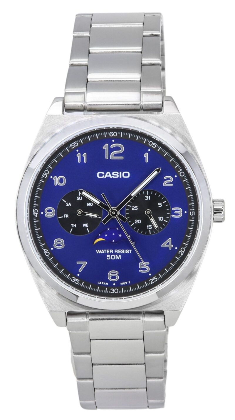 Casio Standard Analog Stainless Steel Moon Phase Blue Dial Quartz MTP-M300D-2A Men's Watch