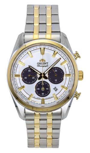Orient Contemporary Chronograph Two Tone Stainless Steel White Dial Quartz RA-TX0302S Men's Watch