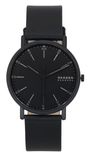 Skagen Signatur Leather Strap Black Dial Quartz SKW6902 Men's Watch