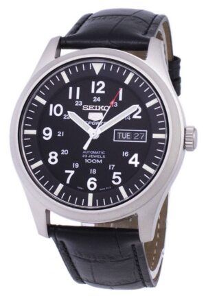 Seiko 5 Sports Automatic Black Leather SNZG15K1-var-LS6 100M Men's Watch