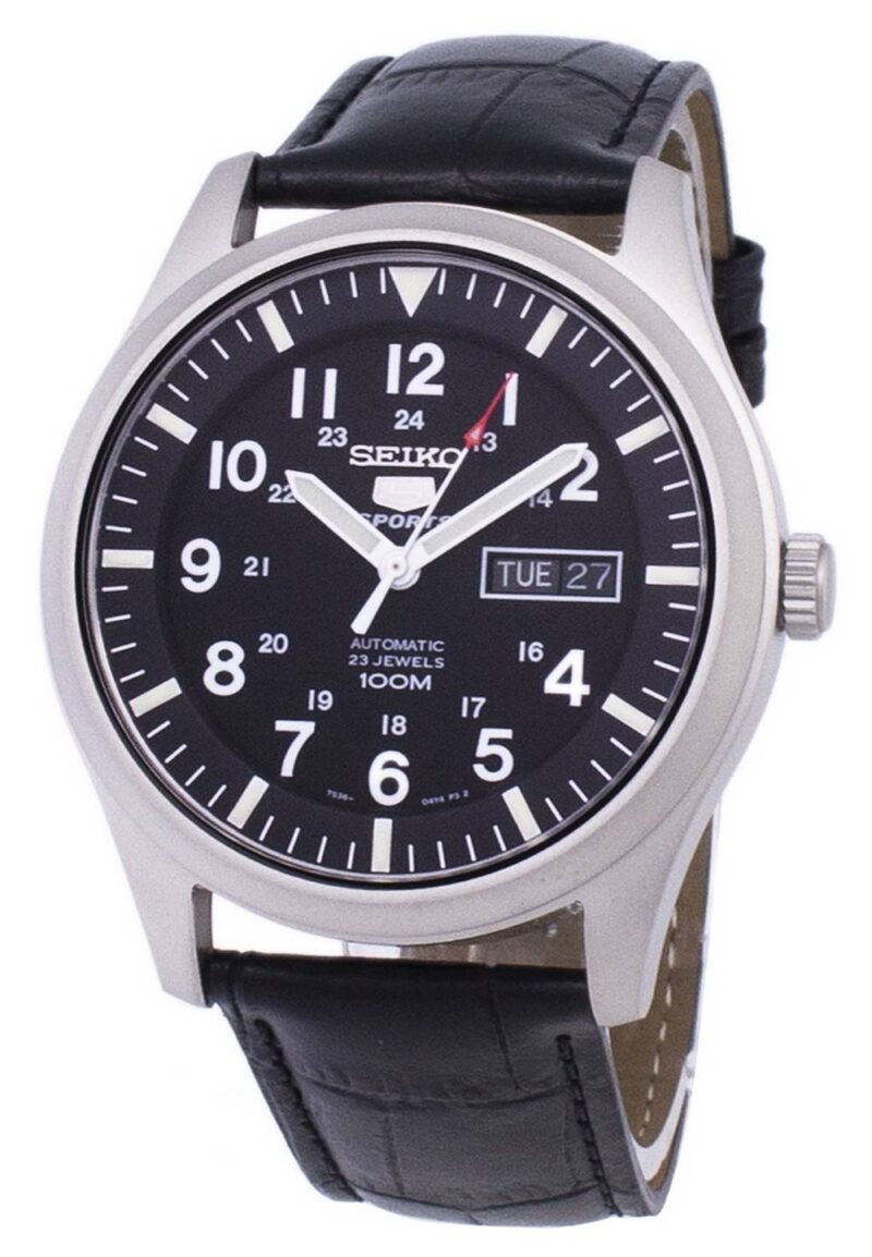 Seiko 5 Sports Automatic Black Leather SNZG15K1-var-LS6 100M Men's Watch