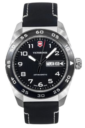 Victorinox Swiss Army Leather Strap Black Dial Quartz 242041 100M Men's Watch
