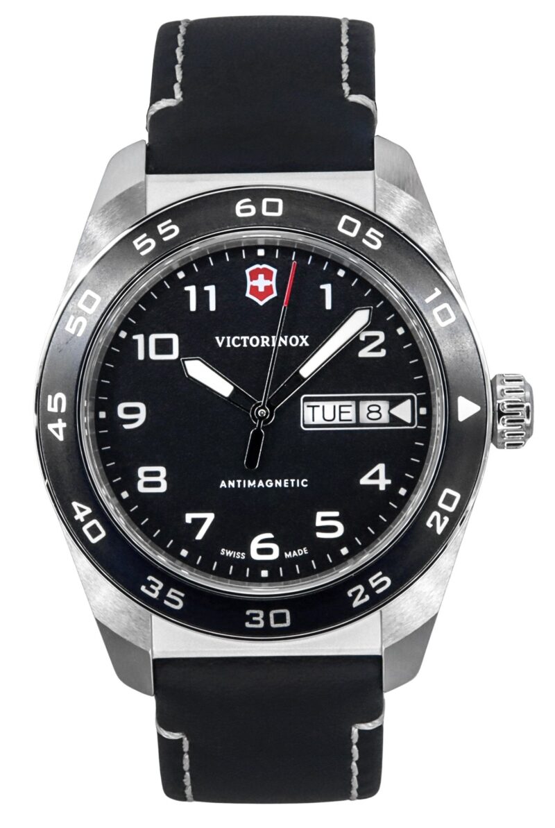 Victorinox Swiss Army Leather Strap Black Dial Quartz 242041 100M Men's Watch