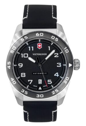 Victorinox Swiss Army Leather Strap Black Dial Automatic 242044 100M Men's Watch