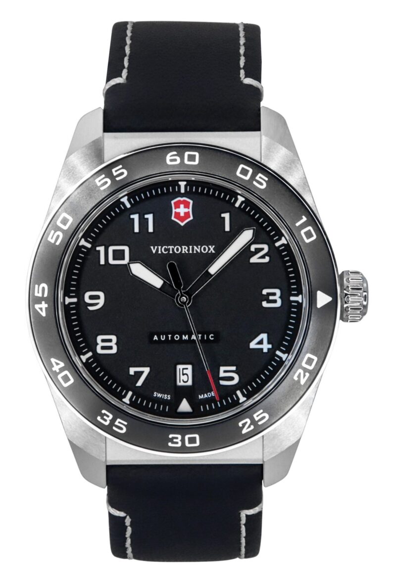 Victorinox Swiss Army Leather Strap Black Dial Automatic 242044 100M Men's Watch