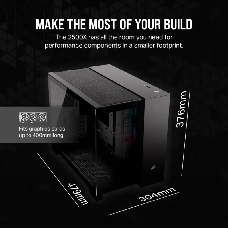 2500X RGB Micro ATX Black Dual Chamber PC Case; 2x 3.5'' |  2x 2.5'' Drive Bays; Up to 360mm Radiator; 2x 120mm fan incl (CC-9011267-WW) - Image 11