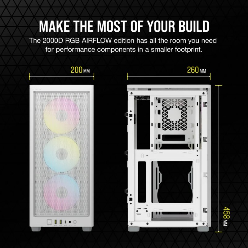 iCUE 2000D RGB AIRFLOW White Mini-ITX PC Case; 3x 2.5'' Drive Bays; Up to 360mm Radiator compatible; 2x 120mm fan incl (CC-9011247-WW) - Image 49