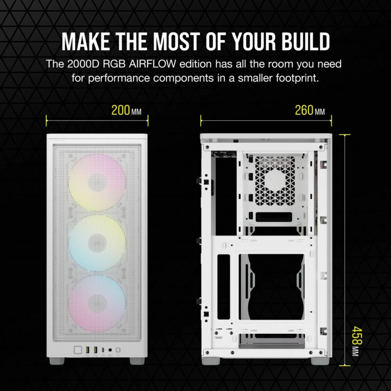 iCUE 2000D RGB AIRFLOW White Mini-ITX PC Case; 3x 2.5'' Drive Bays; Up to 360mm Radiator compatible; 2x 120mm fan incl (CC-9011247-WW) - Image 50