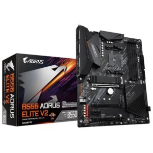 GIGABYTE Motherboard Aorus AMD B550 Chipset for 3rd/4th/5th Generation AMD Ryzen™ AM4 4x Dual DDR4; 2x M2; HDMI; DP; ATX (GA-B550-AORUS-ELITEV2)