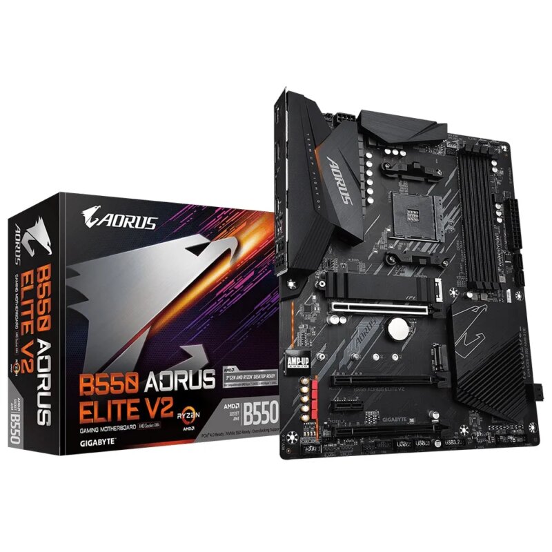 GIGABYTE Motherboard Aorus AMD B550 Chipset for 3rd/4th/5th Generation AMD Ryzen™ AM4 4x Dual DDR4; 2x M2; HDMI; DP; ATX (GA-B550-AORUS-ELITEV2)