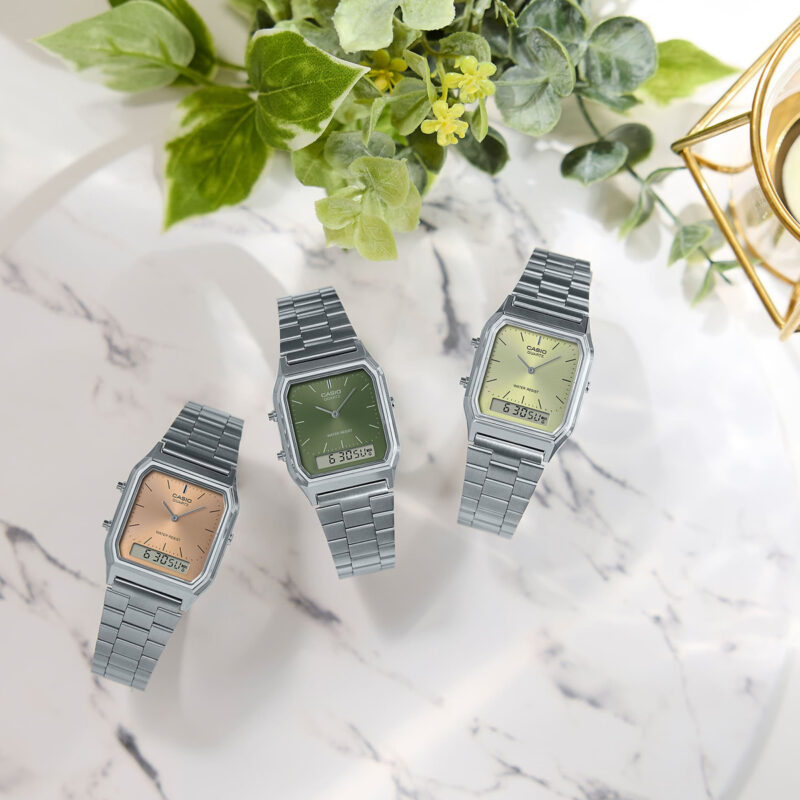 Casio Vintage Edgy Collection Sunray Dial - Green Lemon (AQ-230A-9AMQYES) Unisex Watch_4