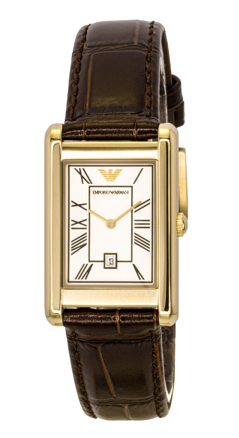 Emporio Armani Brown Leather Strap White Dial Quartz AR11665 Men's Watch
