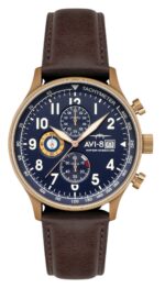 AVI-8 Hawker Hurricane Classic Chronograph Leather Strap Admiral Blue Dial Quartz AV-4011-0O Men's Watch