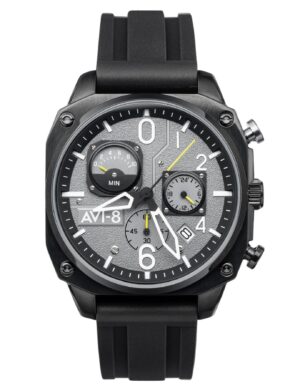 AVI-8 Hawker Hunter Retrograde Chronograph Tactical Black Rubber Strap Grey Dial Quartz AV-4052-R1 Men's Watch