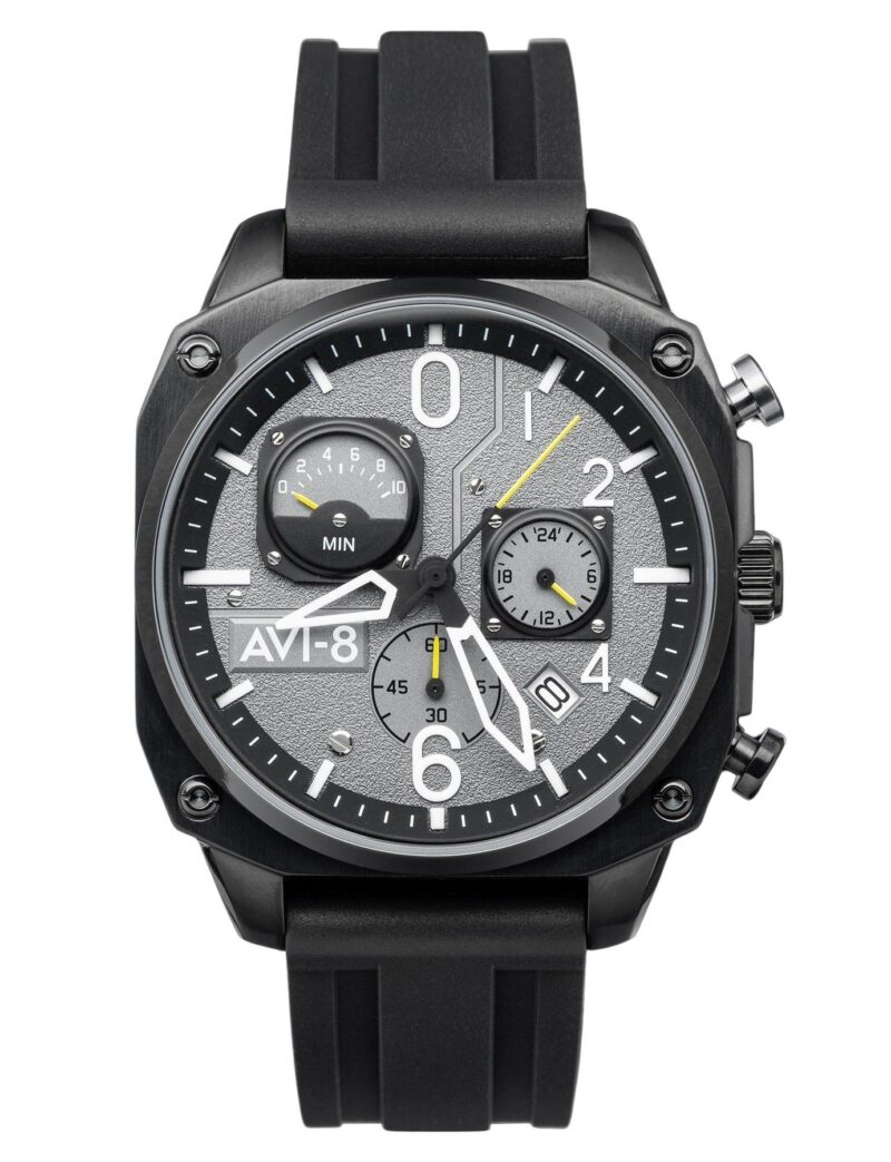AVI-8 Hawker Hunter Retrograde Chronograph Tactical Black Rubber Strap Grey Dial Quartz AV-4052-R1 Men's Watch