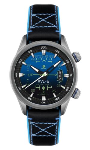 AVI-8 Hawker Harrier HUD Leather Strap Gradient Blue Dial Automatic AV-4117-01 Men's Watch