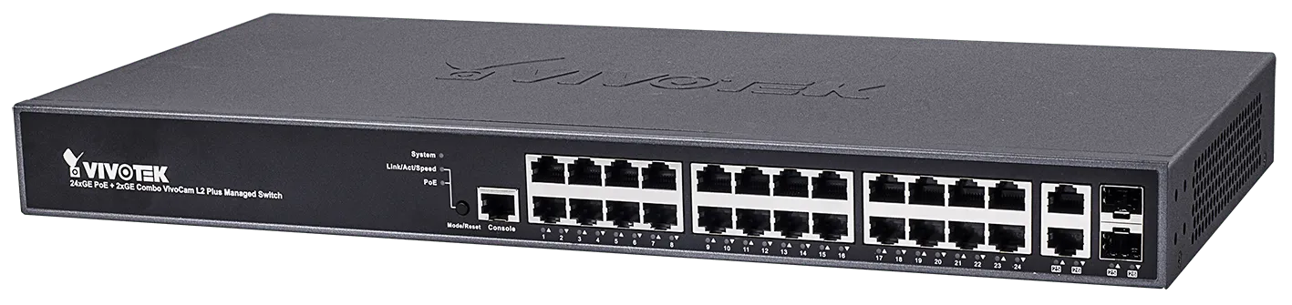 VIVOTEK Managed 24x GE PoE; 2x Combo SFP Switch; 370W (AW-GEV-267A-370)