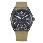 Citizen Eco-Drive Green Nylon Strap Black Dial AW1575-08E 100M Men's Watch