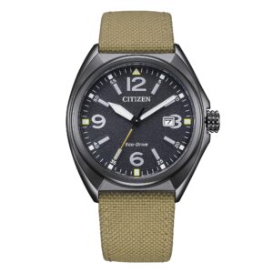 Citizen Eco-Drive Green Nylon Strap Black Dial AW1575-08E 100M Men's Watch