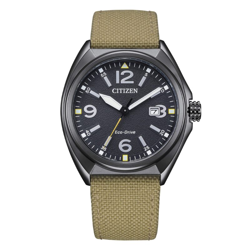 Citizen Eco-Drive Green Nylon Strap Black Dial AW1575-08E 100M Men's Watch